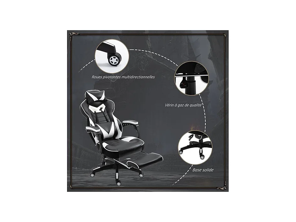 Fauteuil de bureau Gaming Gamer INVADERS Pivotant Noir et Blanc