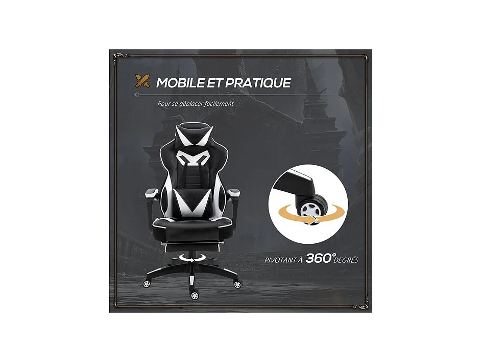 Fauteuil de bureau Gaming Gamer INVADERS Pivotant Noir et Blanc