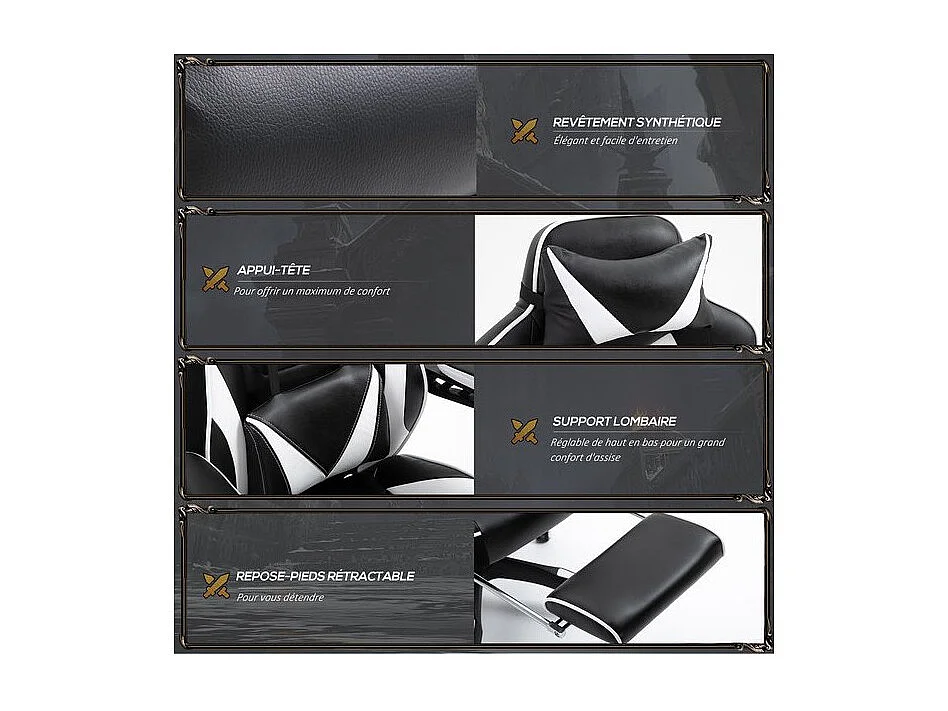 Fauteuil de bureau Gaming Gamer INVADERS Pivotant Noir et Blanc