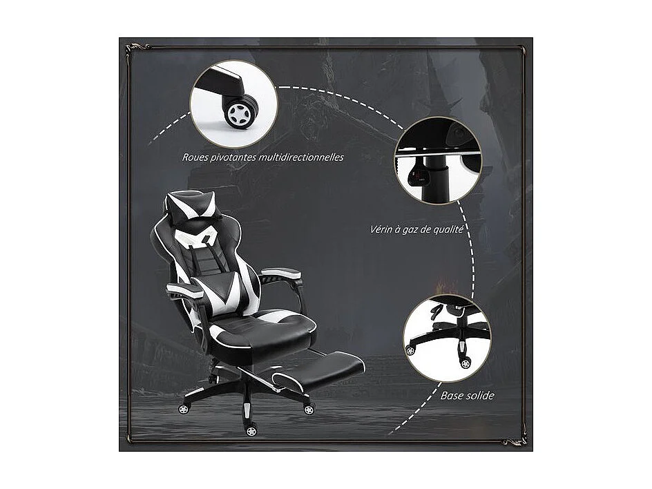 Fauteuil de bureau Gaming Gamer INVADERS Pivotant Noir et Blanc