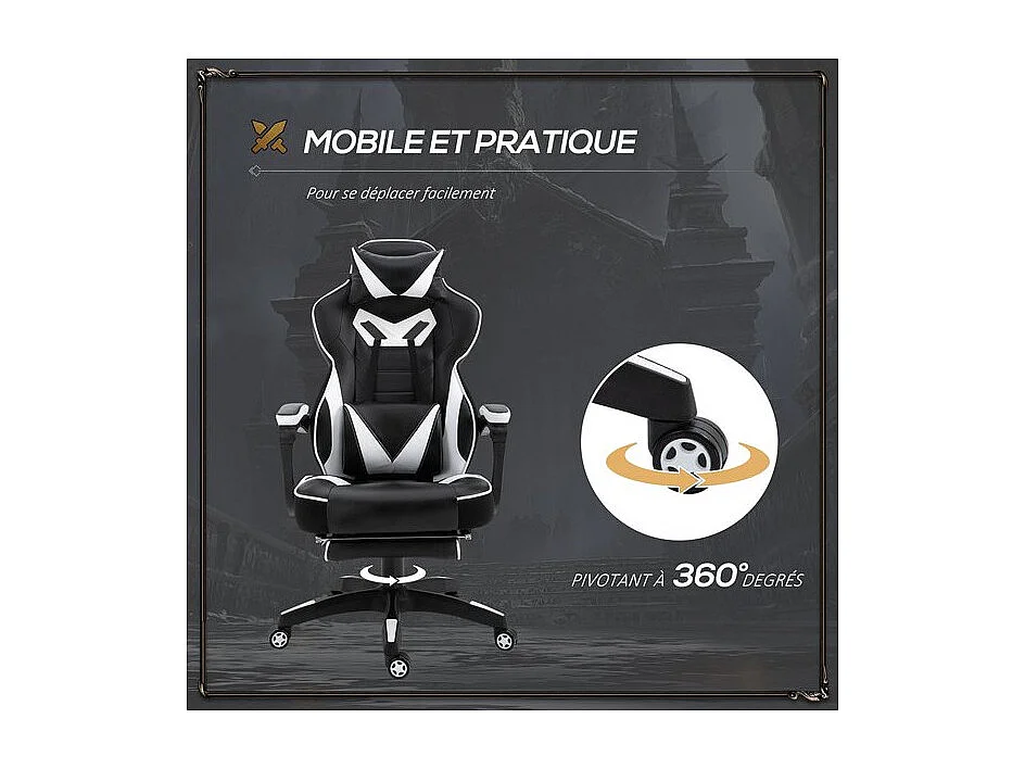 Fauteuil de bureau Gaming Gamer INVADERS Pivotant Noir et Blanc