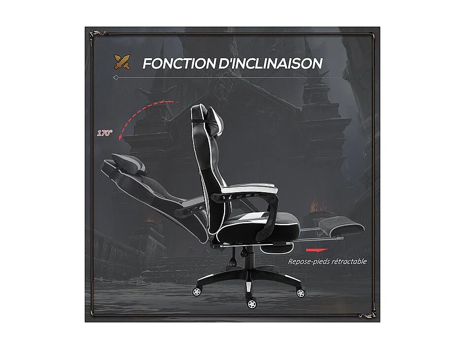 Fauteuil de bureau Gaming Gamer INVADERS Pivotant Noir et Blanc