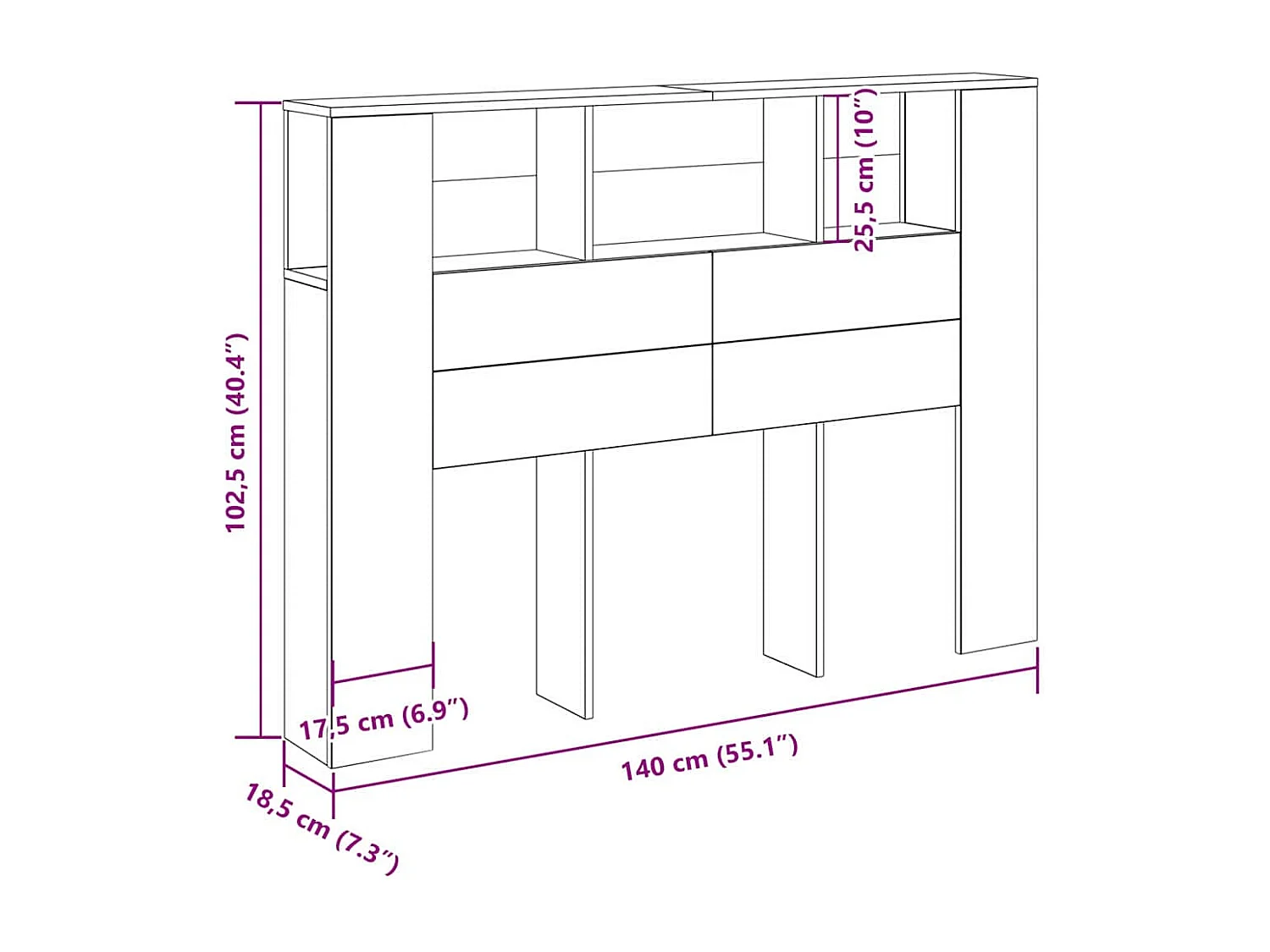 Hoofdeinde Kast Zwart eiken 140 x 19 x 104.5 cm Bewerkt hout
