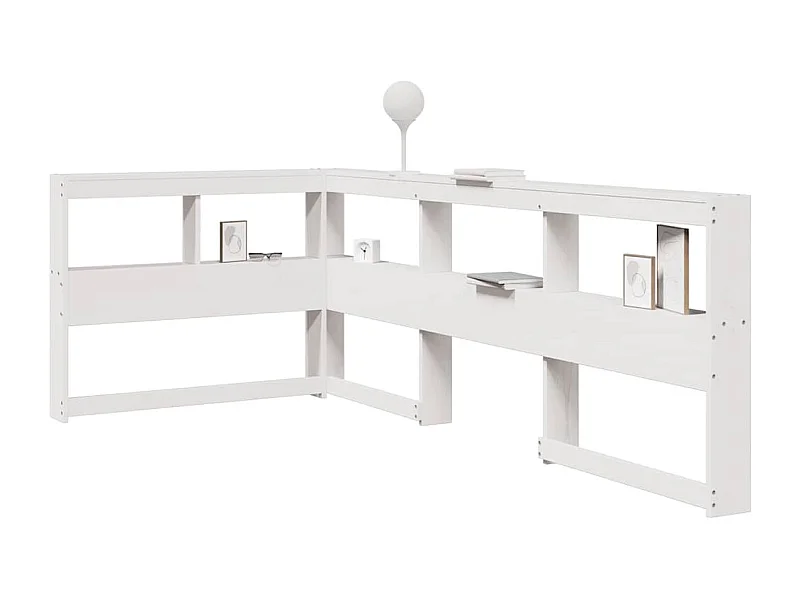 Cabecero librería en forma de L madera maciza pino blanco 100cm