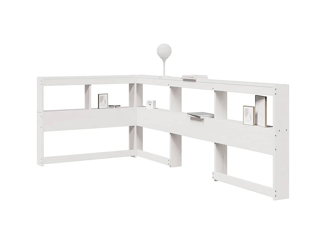 Cabecero librería en forma de L madera maciza pino blanco 100cm