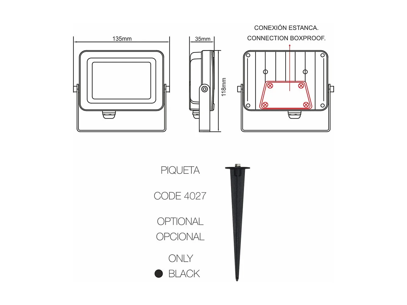Proiettore LED da esterno Sky 20W IP65 2700K Corten - 2450lm, alluminio, fascio 110° Beneito Faure