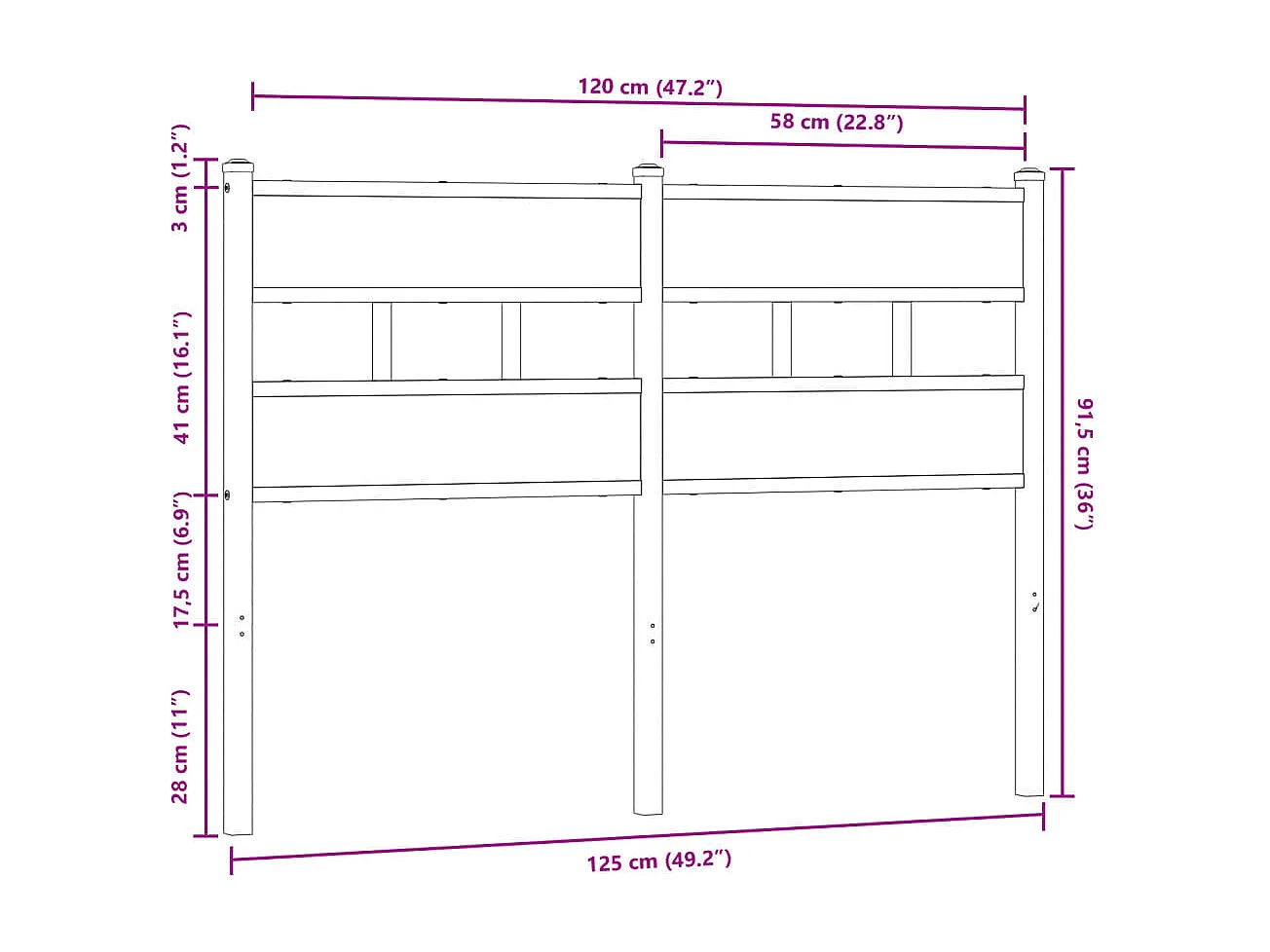 Tête de lit chêne marron 120 cm acier et bois d'ingénierie