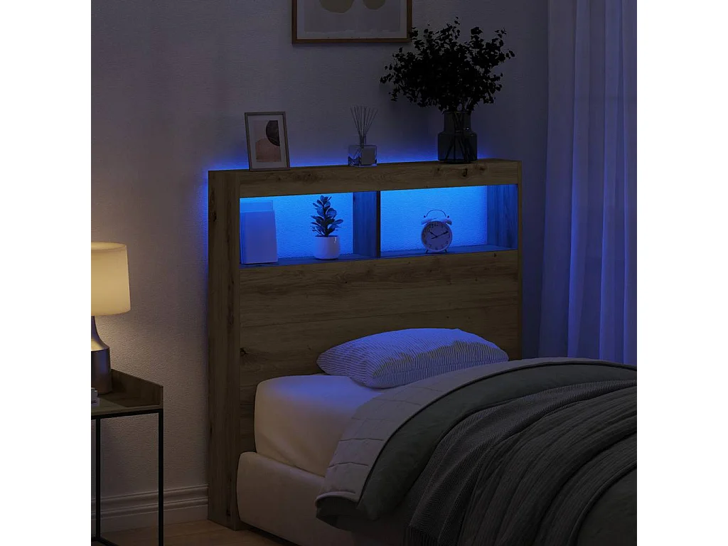 Armoire tête de lit avec LED chêne artisanal 100x17x102 cm