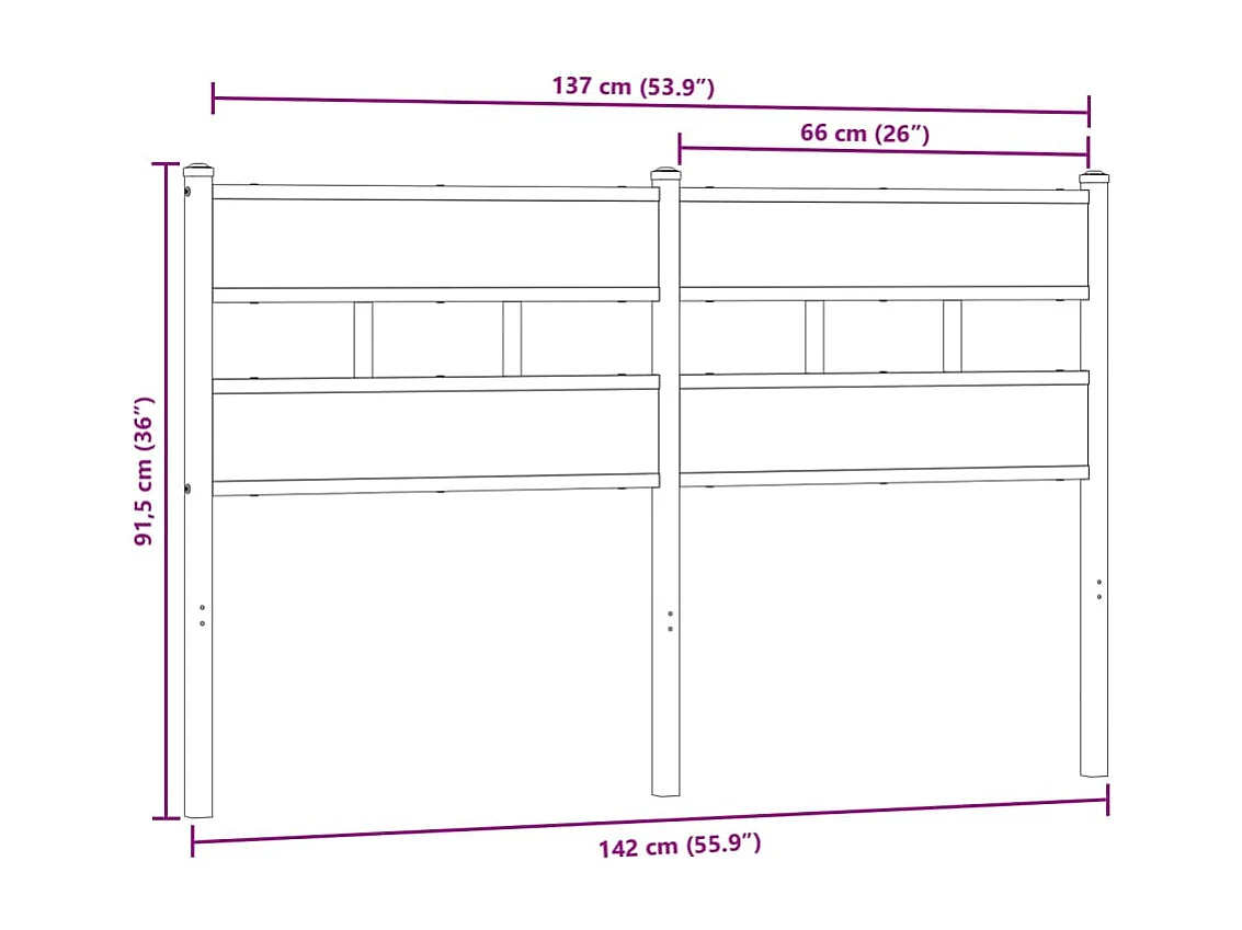 Tête de lit chêne sonoma 135 cm fer et bois d’ingénierie