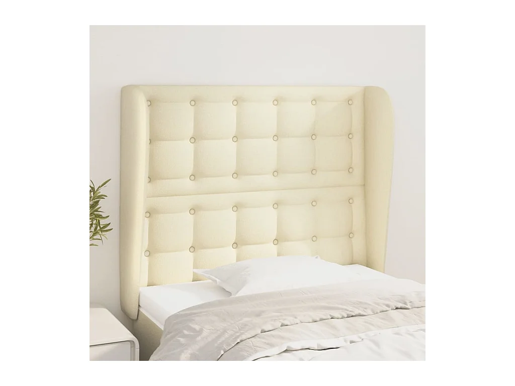 Cabecero con orejas de cuero sintético crema 83x23x118/128 cm