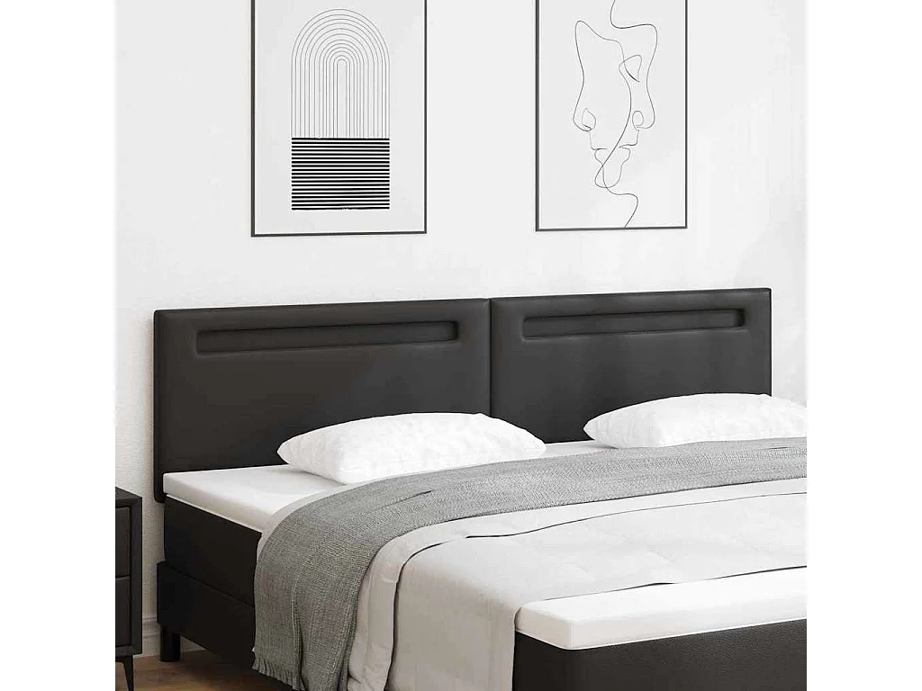 Cabecero con luces de tiras LED con cabecera Negro 200 cm PVC