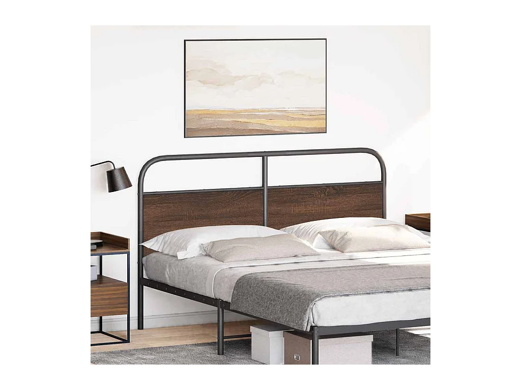 Hoofdbord 160 cm bewerkt hout en staal bruin eikenkleurig