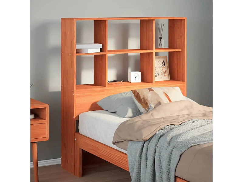 Cabecero de cama almacenaje madera maciza pino marrón 100 cm