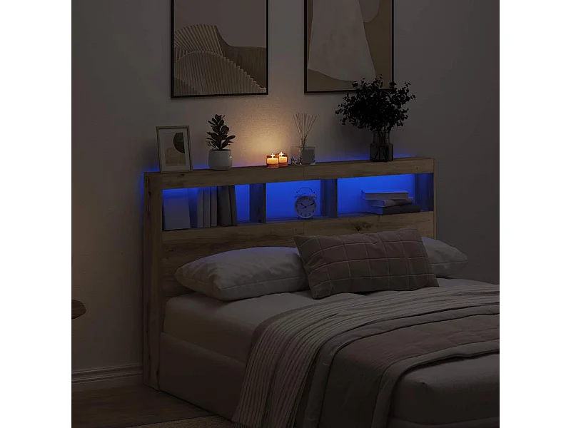 Hoofdbordkast met LED artisan 160x17x102 cm eikenkleurig