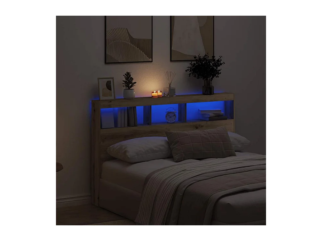 Hoofdbordkast met LED artisan 160x17x102 cm eikenkleurig