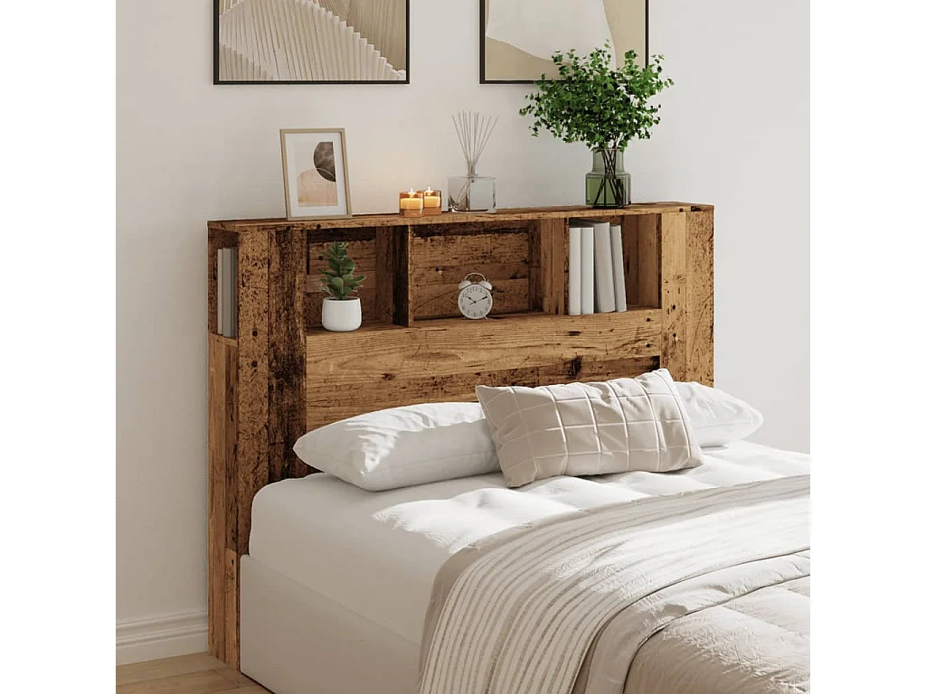 Armoire de tête de lit vieux bois 140x18,5x102,5 cm