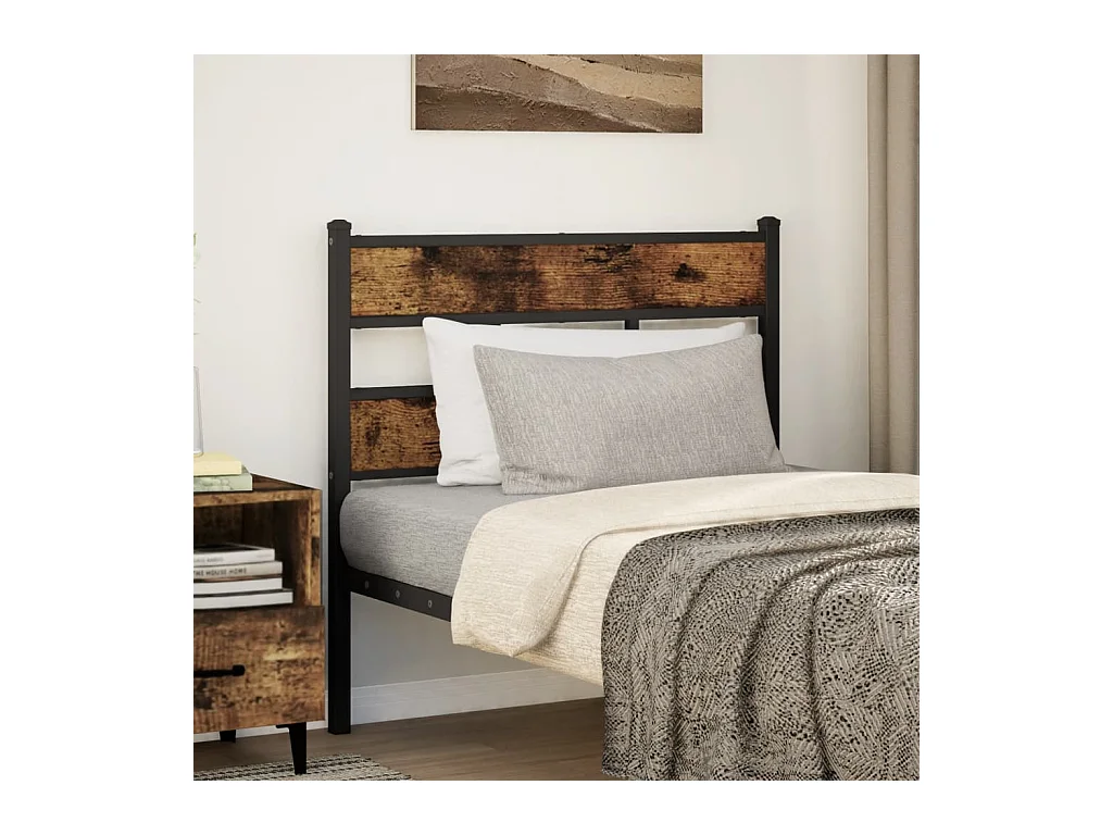 Tête de lit chêne fumé 107 cm fer et bois d'ingénierie