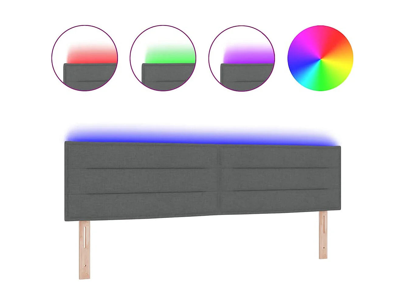 Cabeceira LED Montado na parede Cinzento escuro 180 cm tecido