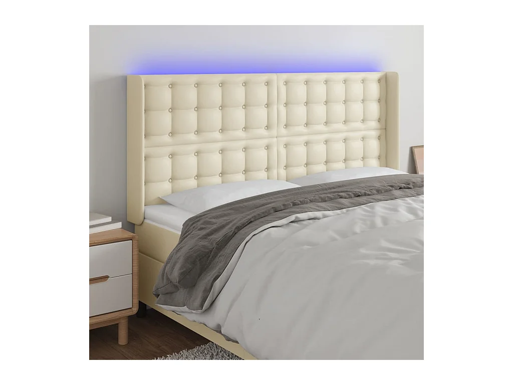 Cabecero con LED cuero sintético color crema 163x16x118/128 cm