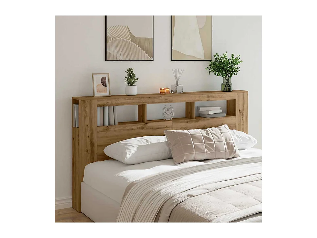 Tête de lit à LED chêne artisanal 200x18,5x103,5 cm