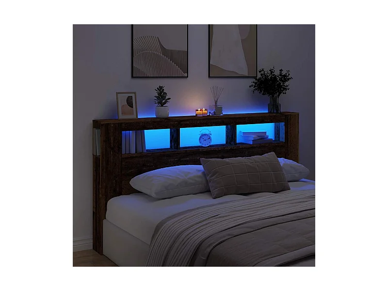 Hoofdeinde met LED 200x18,5x103,5 cm bewerkt hout oud hout