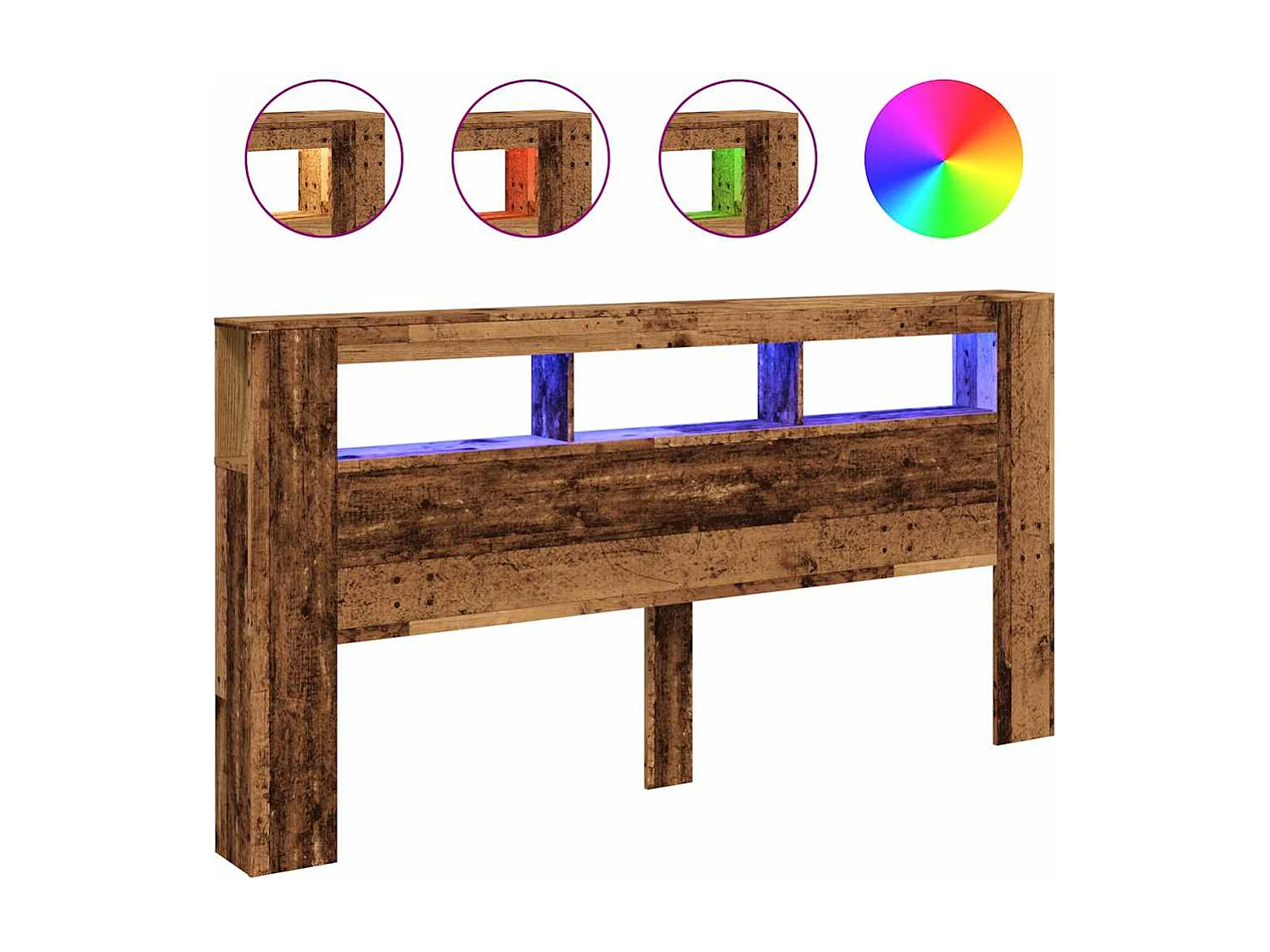 Tête de lit à LED vieux bois 200x18,5x103,5cm bois d'ingénierie