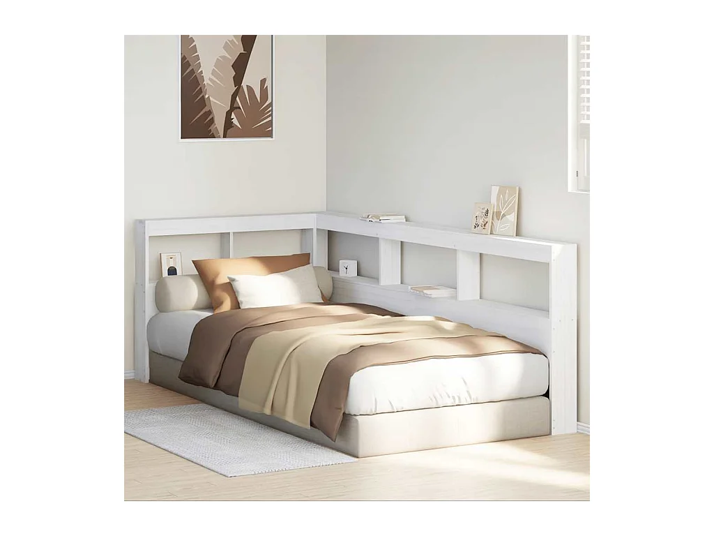 Boekenkast Hoofdeinde L-vormig 90 cm massief grenenhout wit