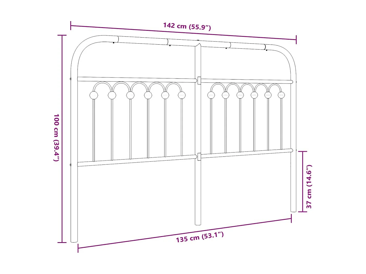 Hoofdbord 135 cm metaal wit