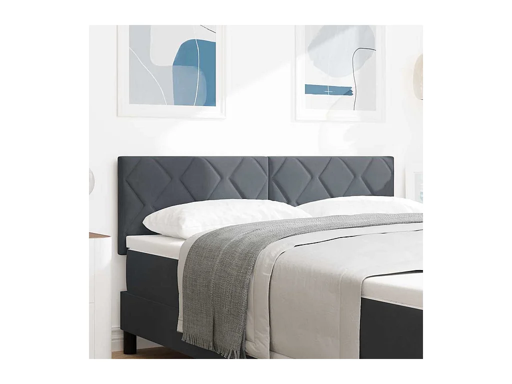 Cabecero LED Geométrico Manual Gris oscuro 144 cm Terciopelo