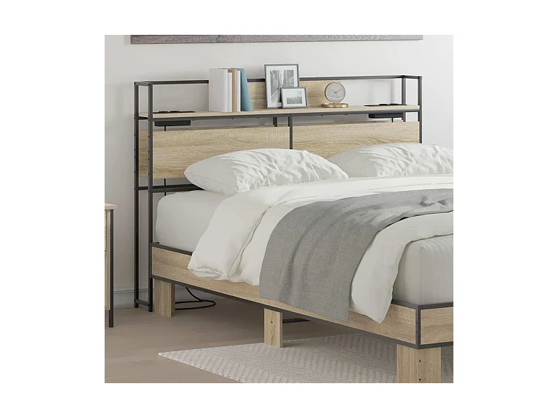 Opberghoofdbord met plank Sonoma eiken 150 cm Bewerkt hout