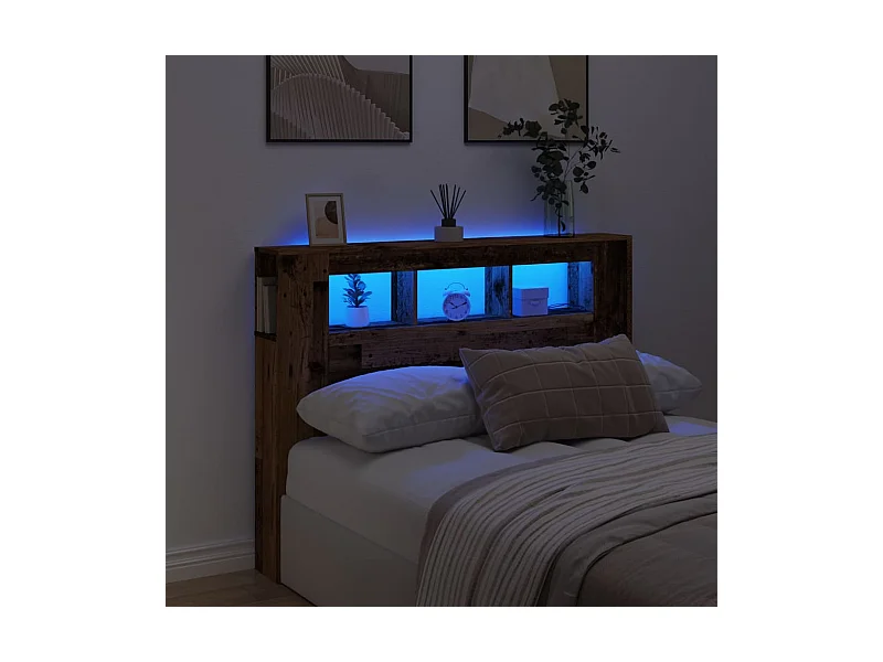 Tête de lit à LED vieux bois 140x18,5x103,5cm bois d'ingénierie