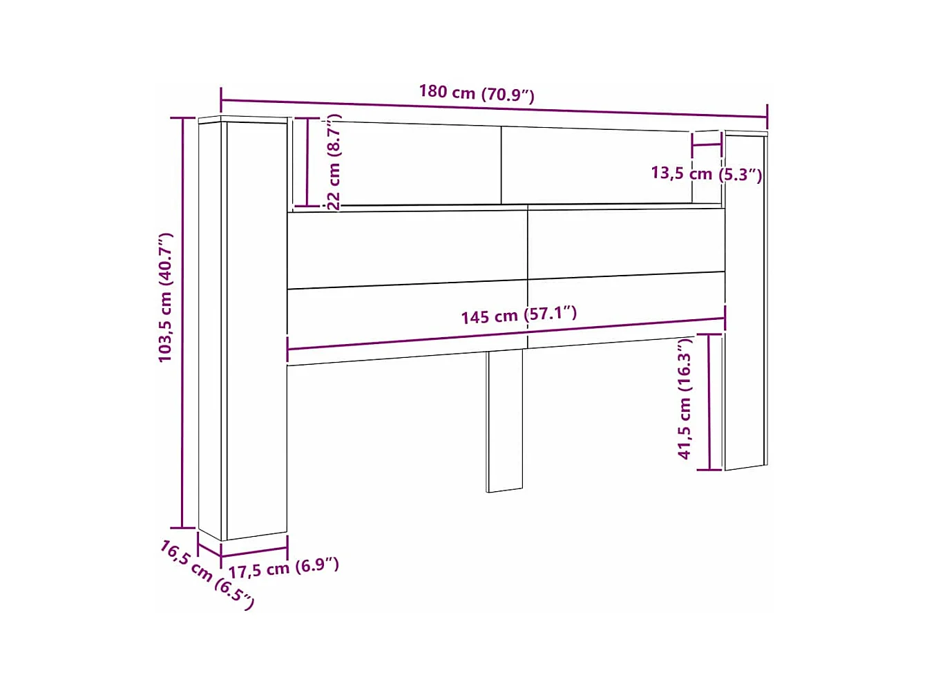 Tête de Lit chêne artisanal 180 x 17 x 104,5 cm