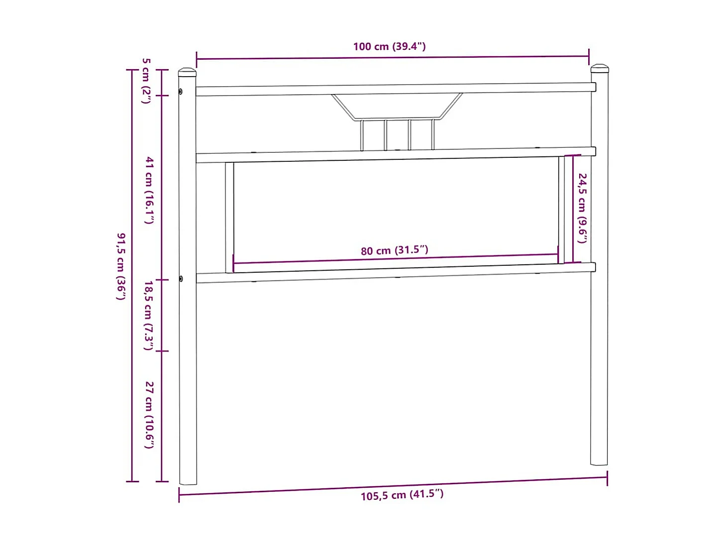Tête de lit chêne fumé 100 cm bois d'ingénierie et acier
