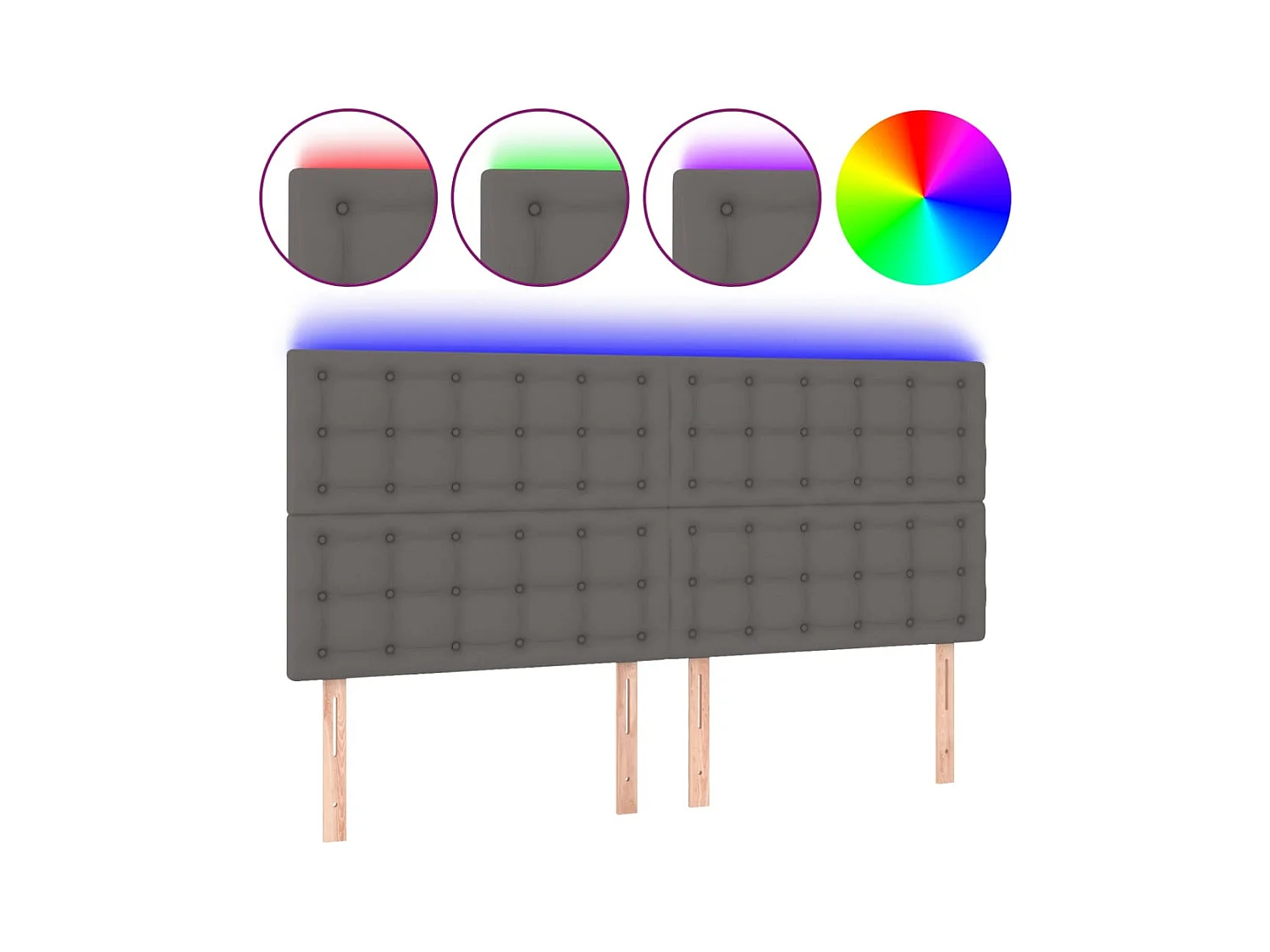 Cabecero con luces LED cuero sintético gris 160x5x118/128 cm