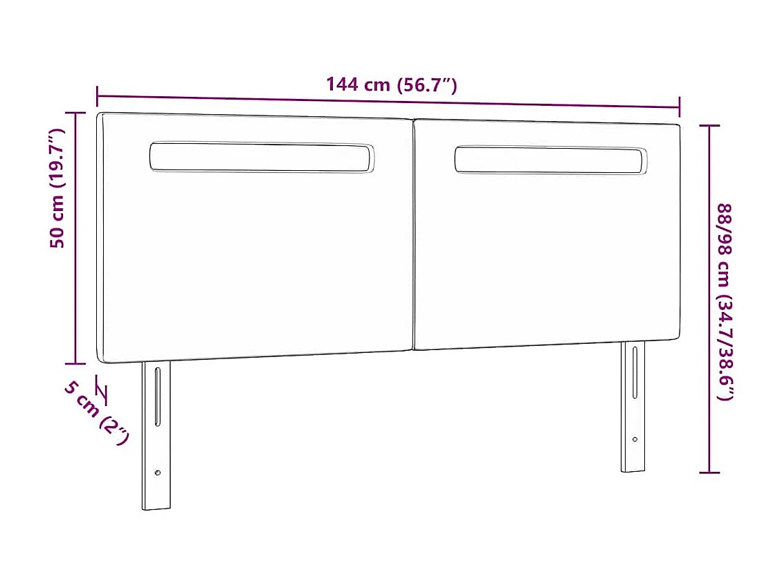 Cabecero con luces de tiras LED con cabecera Negro 144 cm PVC