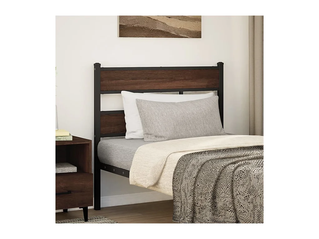 Cabecero de acero y madera de ingeniería marrón roble 100 cm