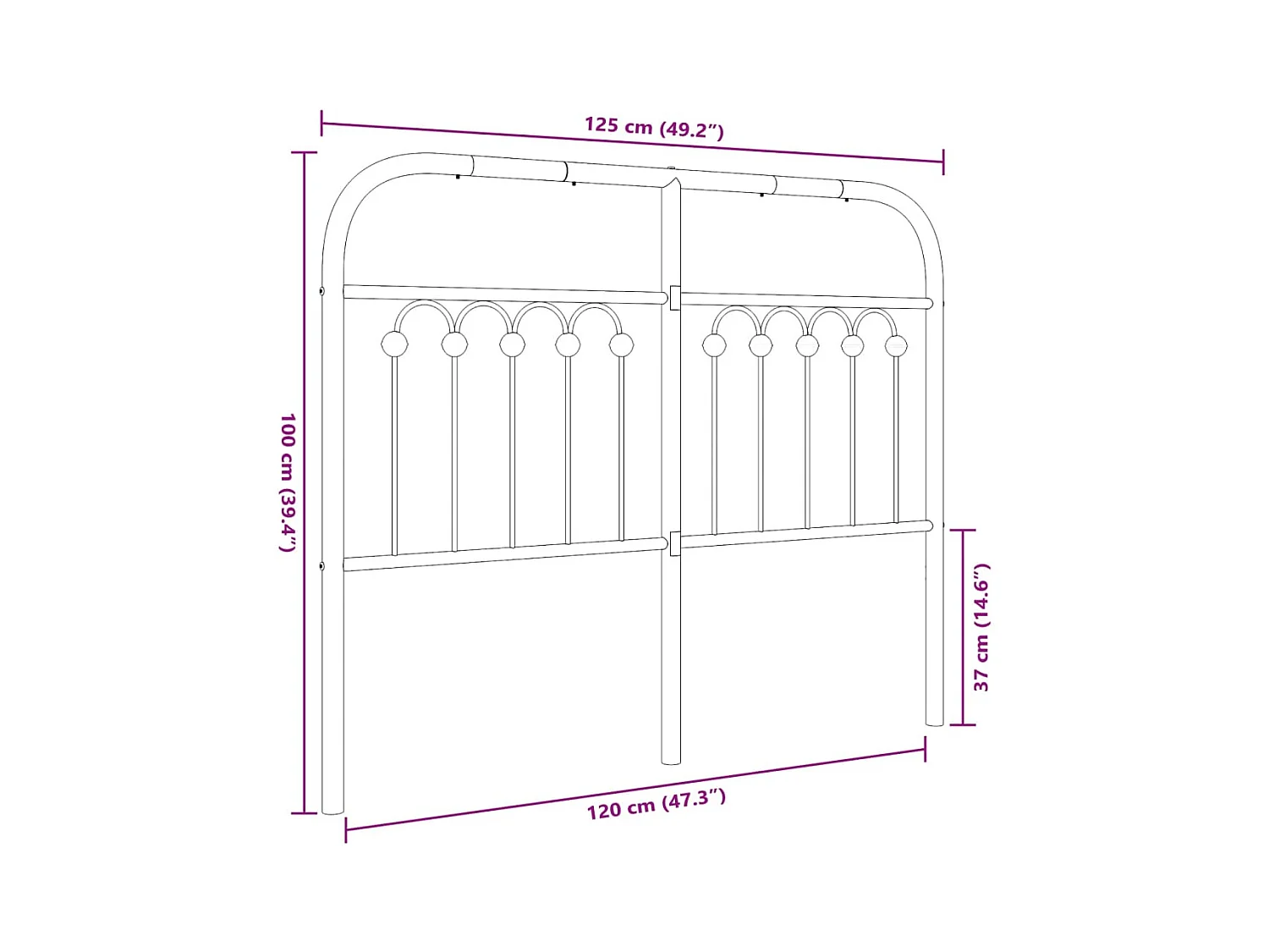 Tête de lit métal noir 120 cm