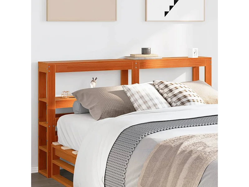 Cabecero de cama con estantes madera maciza pino marrón 160 cm