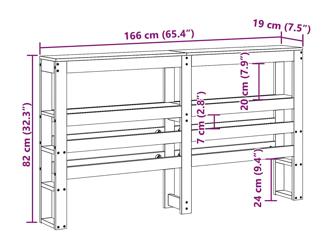 Tête de lit avec étagères marron cire 160 cm bois massif de pin