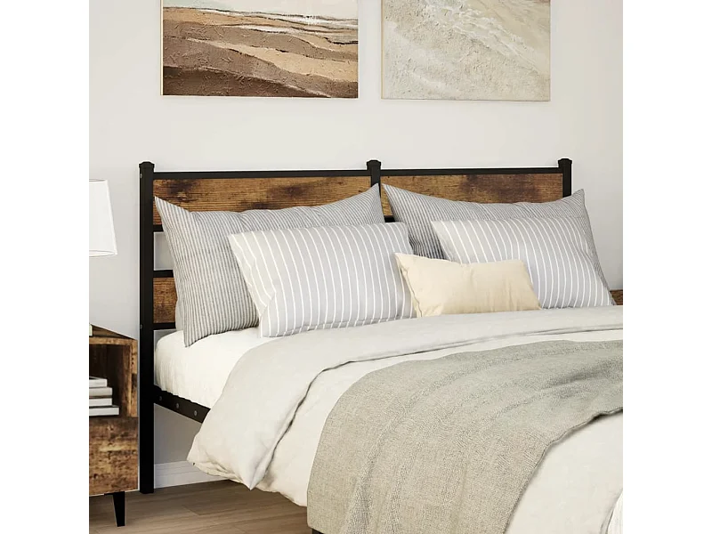 Hoofdbord 140 cm ijzer en bewerkt hout gerookt eikenkleurig
