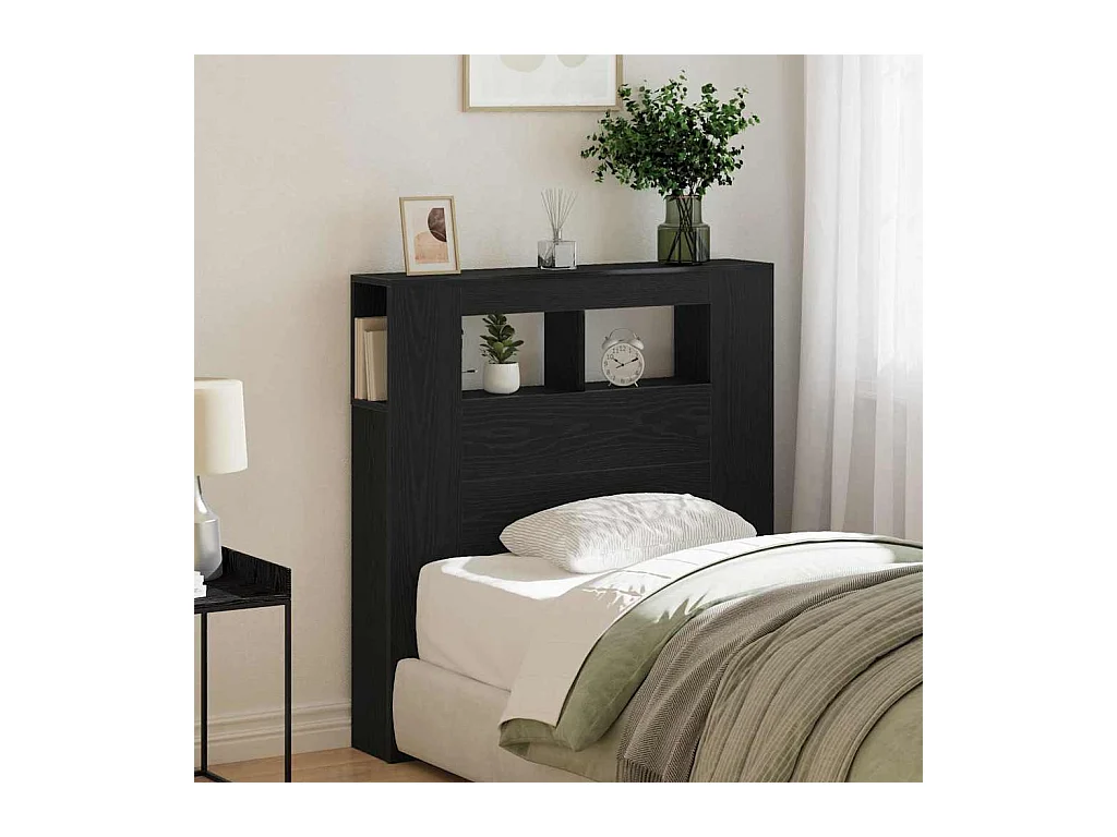 Cabecero LED con estante Roble negro 100 x 18.5 x 103.5 cm