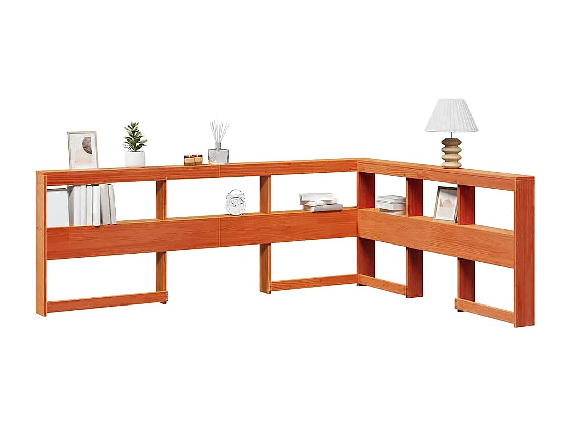 Tête de lit de bibliothèque en forme de L bois massif de pin