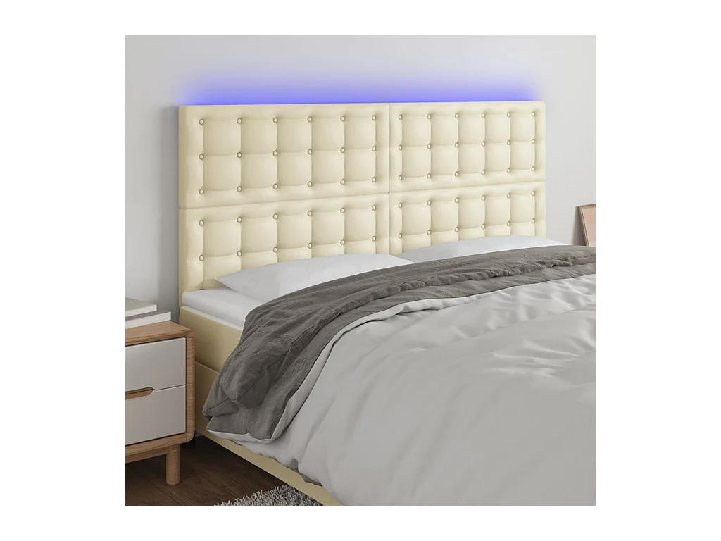 Cabecero con luces LED cuero sintético crema 160x5x118/128 cm