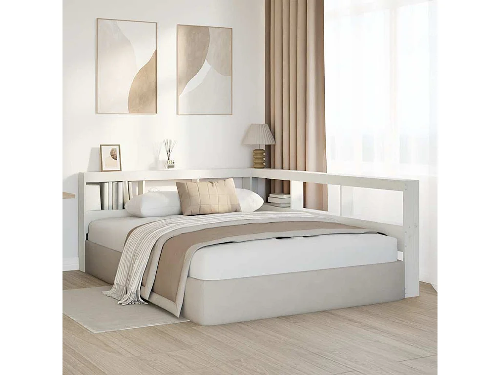 Tête de lit de bibliothèque en forme de L bois massif de pin