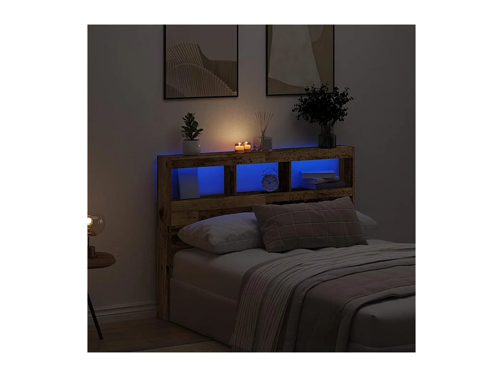 Armoire tête de lit avec LED vieux bois 140x17x102 cm