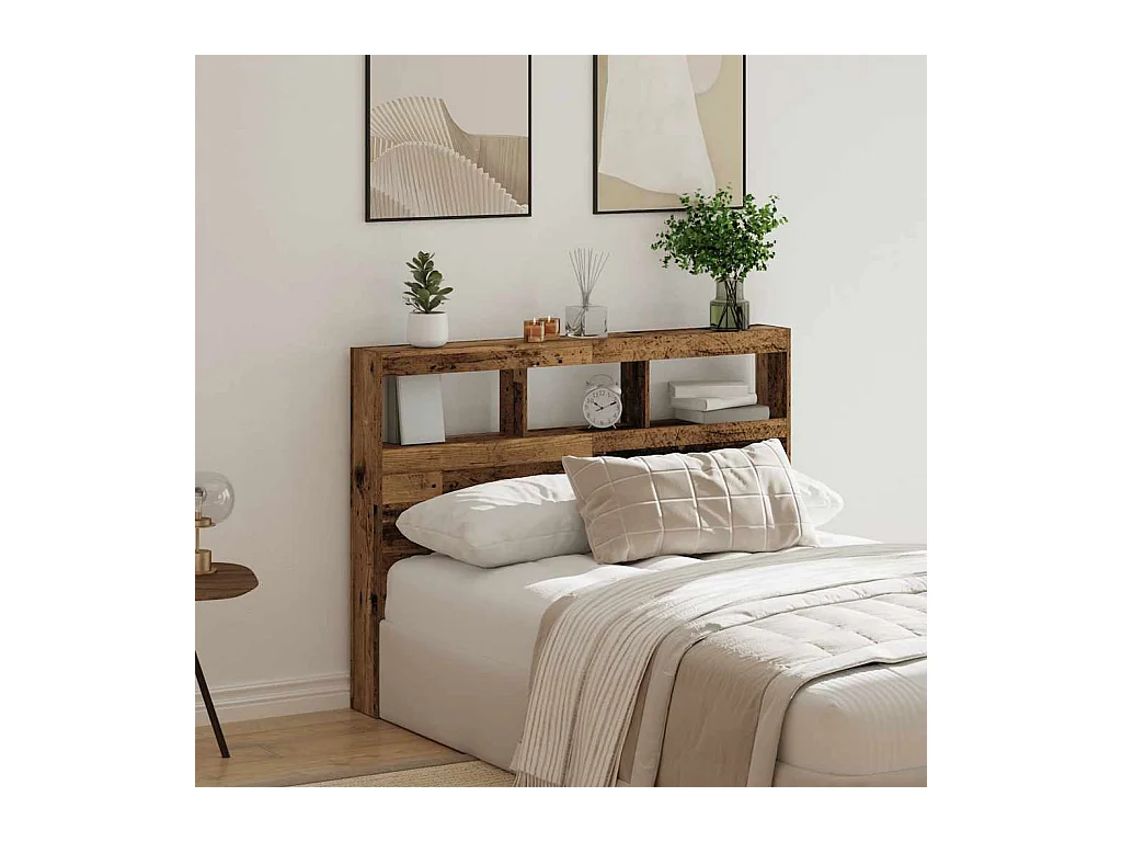 Armoire tête de lit avec LED vieux bois 140x17x102 cm