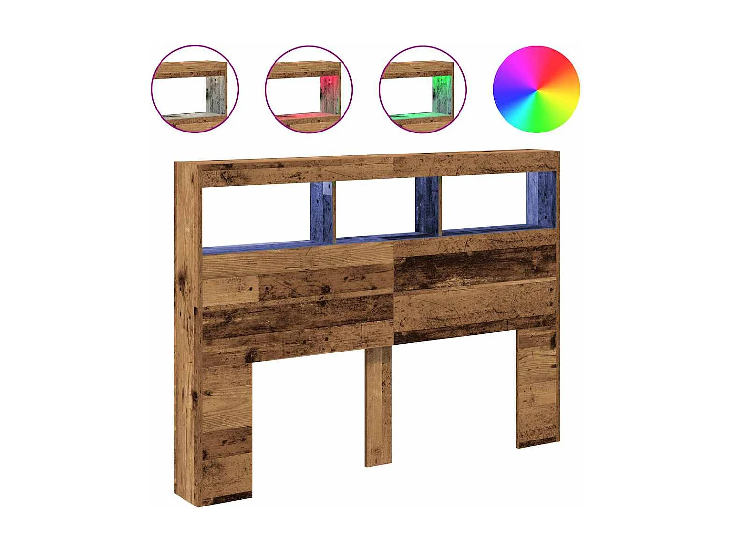 Armoire tête de lit avec LED vieux bois 140x17x102 cm