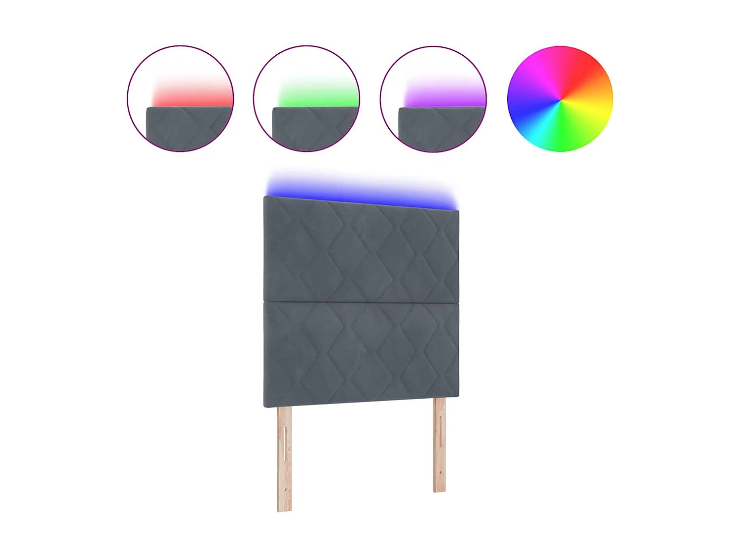 Cabecero LED Geométrico Manual Gris oscuro 90 cm Terciopelo