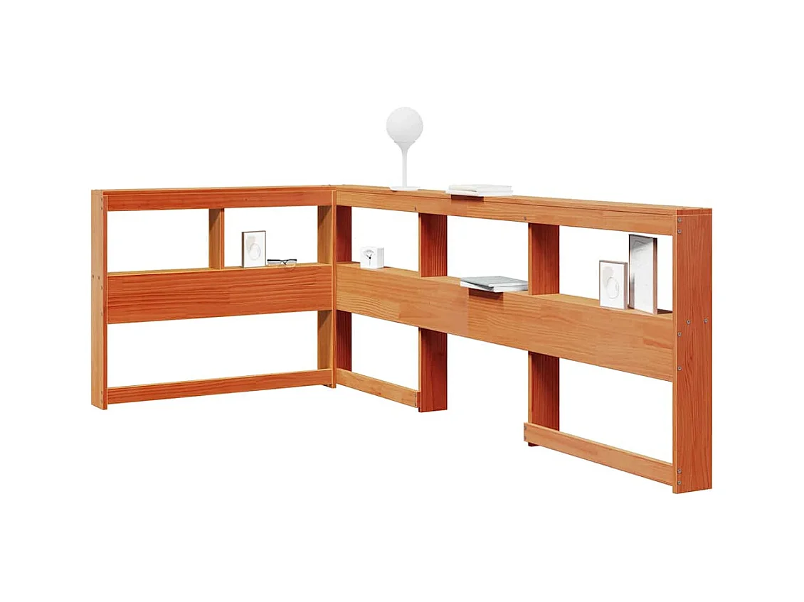 Tête de lit de bibliothèque en forme de L bois massif de pin