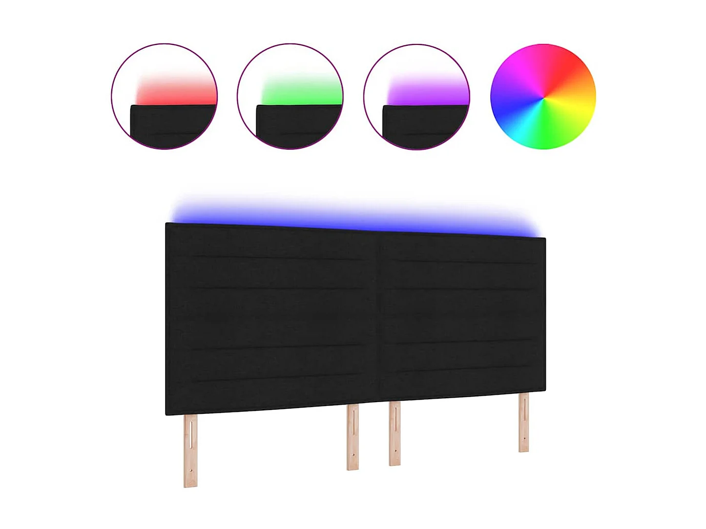 Tête de lit LED avec des lumières à LED Noir 200 cm tissu